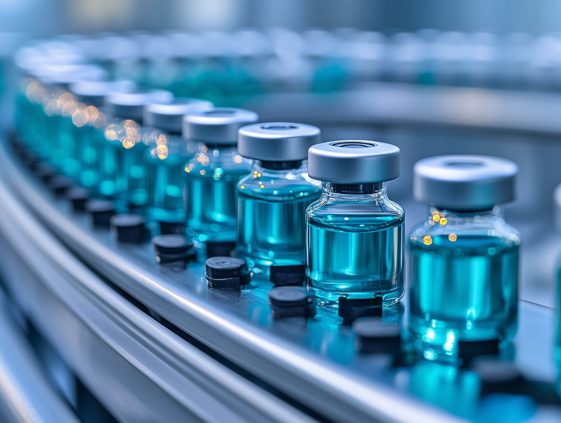 Pharmaceutical manufacturing facility with automated production line showcasing industrial pharma processing, advanced manufacturing technology, and energy-efficient plant operations.